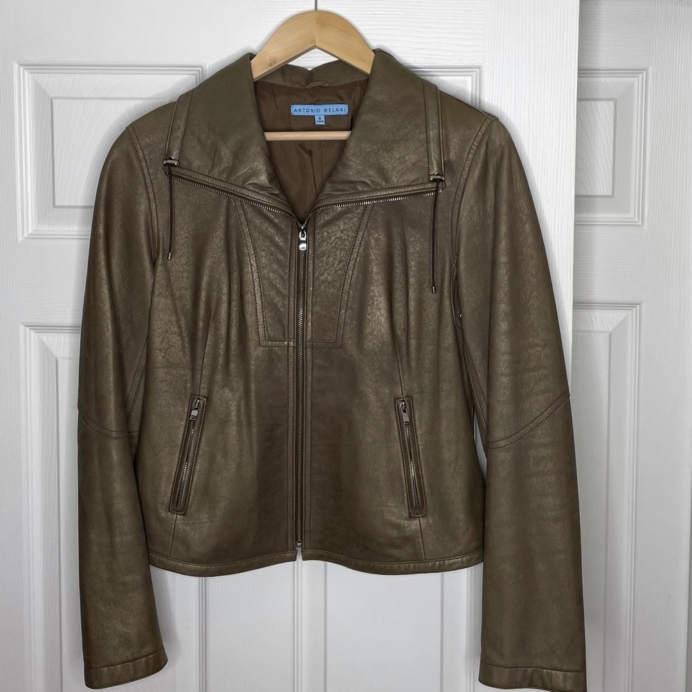 Antonio Melani Olive Green Leather Jacket size 6